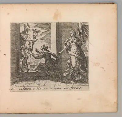 Mercury Turning Aglauros to Stone (Aglauros a Mercurio in lapidem transformatur), plate 20 from "The Metamorphoses of Ovid" (Metamorphosean Sive Transformationum)