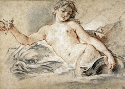 Mermaid lying on a dolphin