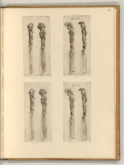 Messer mit mit aus Tieren und grotesken Figuren gebildeten Griffen