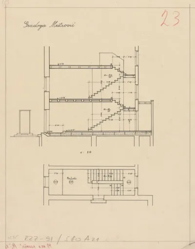 Meštrovićev atelijer (Ivan Meštrović), presjek/tlocrt/stubišta
