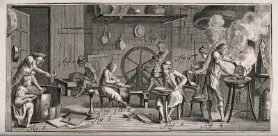 Metals: interior view of a brass foundry, and manufacture of brass products