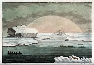 Meteorology: the sun in Baffin Bay disperses thick fog in the shape of a semicircle