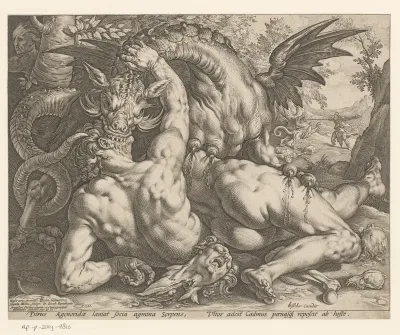 Metgezellen van Cadmus door een draak verslonden