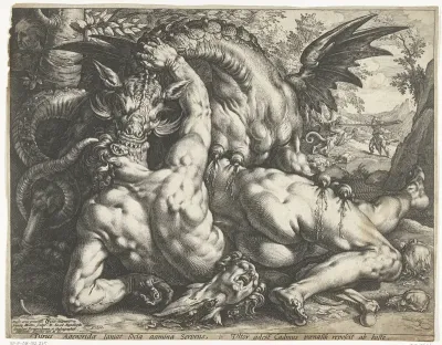 Metgezellen van Cadmus door een draak verslonden