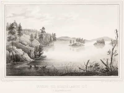 Metsälampi Lake in Hirvensalmi, illustration for Finland Depicted in Drawings, booklets XI and XII
