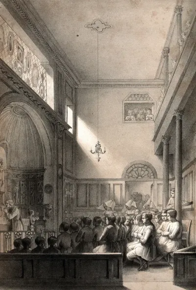 Mettray penal colony, Mettray, France: the chapel during Mass