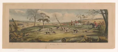 Meute beagles jaagt op een haas