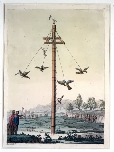 Mexico: acrobats dressed as eagles fly around a pole