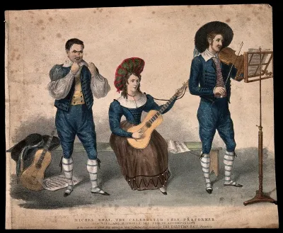 Michel Boai, a "chin performer" (on the guitar?), performing with his associates, his wife playing the guitar and M