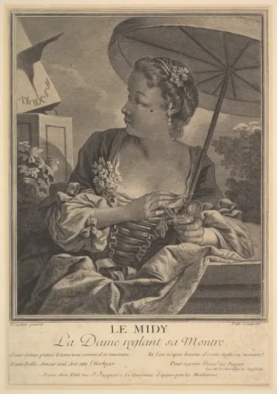 Midday. A Lady Setting Her Watch