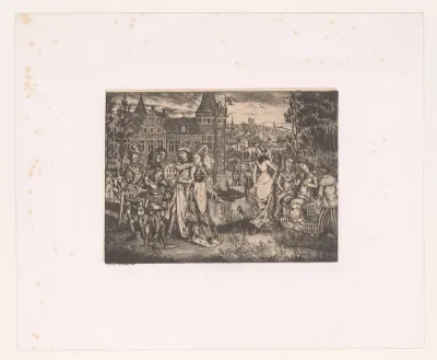 Middeleeuwse edellieden in een kasteeltuin