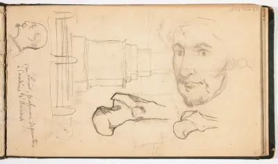 Miehen kasvot ;  muistomerkki ; luut, ; Jozef Van Lerius , profiili. Merkitty: Van Lerius, profesioni depunture à l´academie d´Anvers