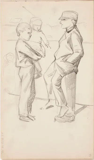 Mies ja lasta kantava poika.  Luonnos maalaukseen Lauantai-ilta Hamarissa 1885 ?