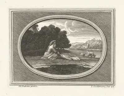 Mijmerende herder bij een rivier