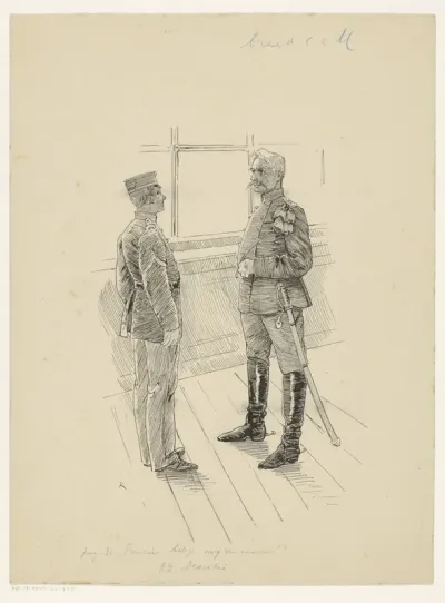 Militair in gesprek met Fourier