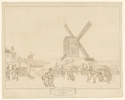 Militair kampement bij een molen