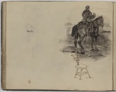 Militair te paard, en stoel