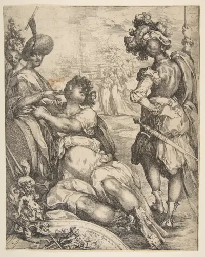 Military Figures outside a City