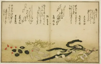 Minashi-gai, shio-gai, katatsu-gai, miso-gai, chijimi-gai, and chigusa-gai, from the illustrated book "Gifts from the Ebb Tide (Shiohi no tsuto)"