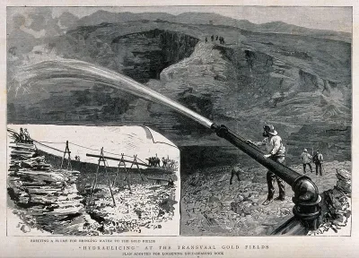 Mineral extraction: using water to expose gold-bearing rock at the Transvaal gold fields