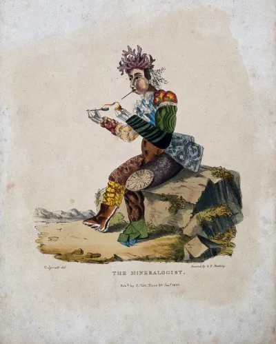 Minerals: a caricature of a mineralogist whose body is made of rocks