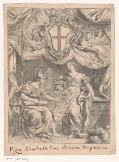 Minerva bekijkt wapenschild