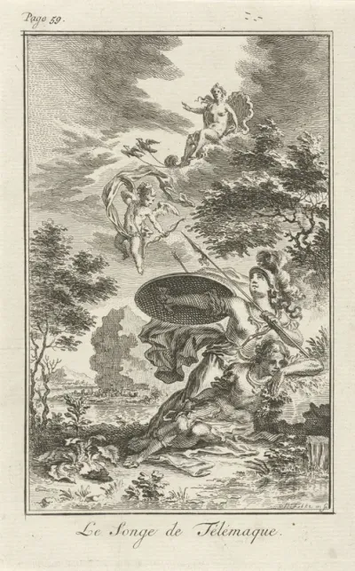 Minerva beschermt Telemachus tegen pijlen van Amor