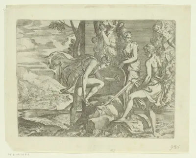 Minerva en Mercurius bewapenen Perseus