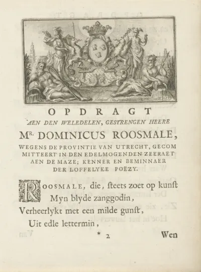 Minerva en Mercurius met wapenschild