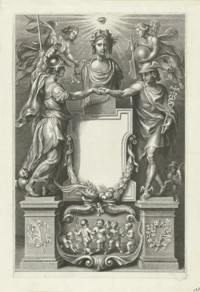 Minerva en Mercurius reiken elkaar de hand