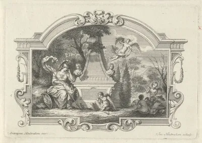 Minerva en putti treurend bij een graftombe