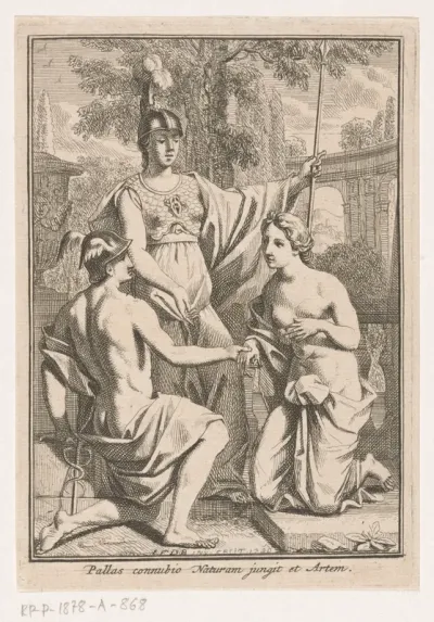 Minerva herenigd Mercurius en de personificatie van de natuur