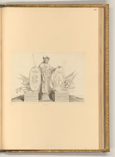 Minerva mit zwei Wappenschilden: Collège von Navarra und Kardinal Jules Mazarins