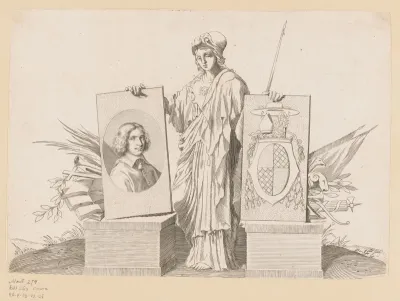 Minerva tussen een portret van François de Saint-Martin en een wapenschild