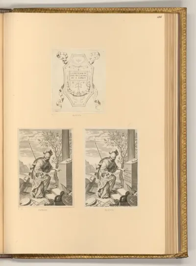Minerva und Infant Ludwig XIV. vor einer Inschrift im Titelblatt zu "De l'Instruction de Monseigneur le Dauphin"