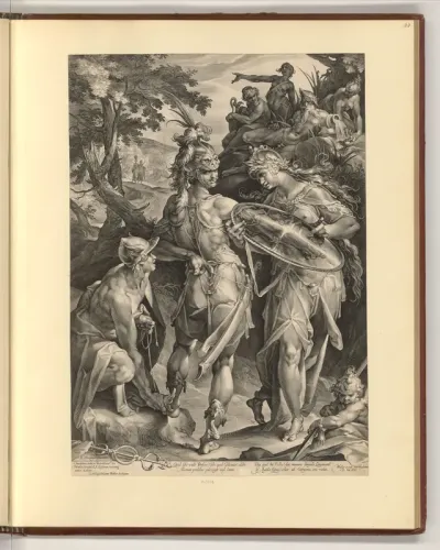 Minerva und Merkur legen Perseus die Rüstung an