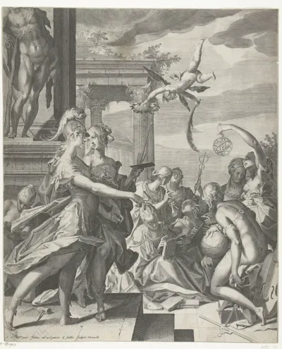 Minerva vergezelt de Schilderkunst naar haar plaats bij de wetenschappen