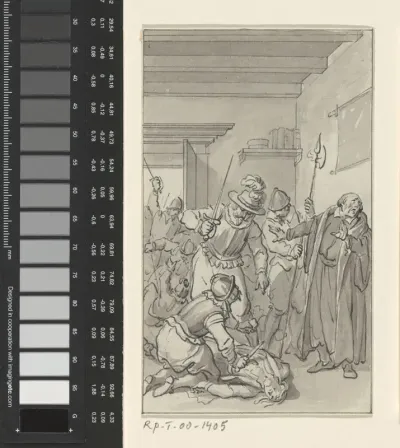 Mishandeling van de zoon van de geleerde Hortensius door de Spanjaarden te Naarden, 1 december 1572