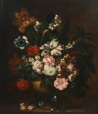Mixed bunch of flowers in a vase
