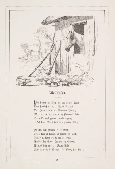Møllehesten. Illustration til H.V. Kaalund, "Fabler for Børn"