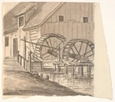 Møllehjul og del af mølle