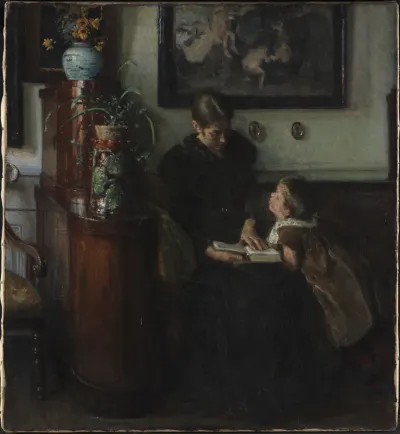 Moder skal læse. Kunstnerens hustru og barn