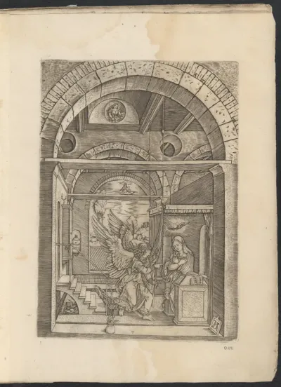 Modern impression of the Adoration of the Magi who approach the Christ Child held by the Virgin