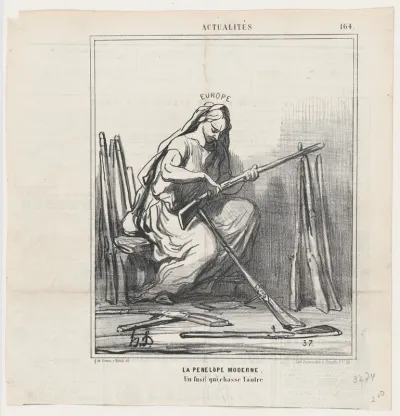 Modern Penelope: one gun after another, from 'News of the day,' published in "Le Charivari"