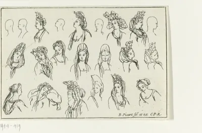 Modestudie met verschillende posities van hoofden en hoeden