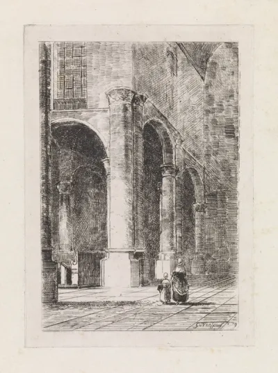 Moeder met kind in een kerkinterieur