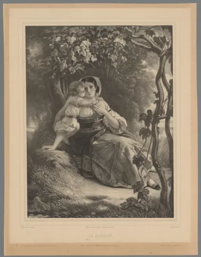 Moeder met kind in een landschap