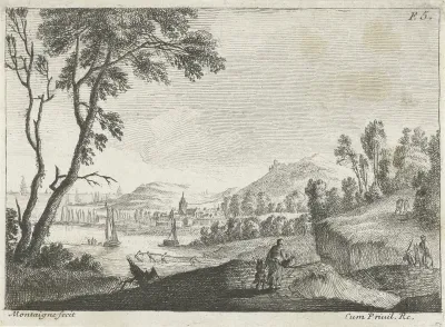 Moeder met kind in heuvelachtig landschap
