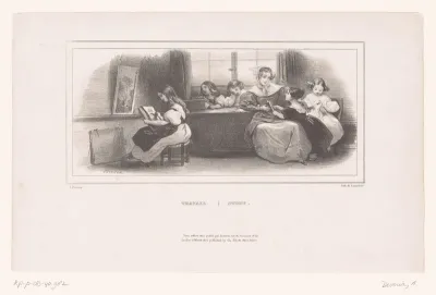 Moeder met meisjes die hun huiswerk doen