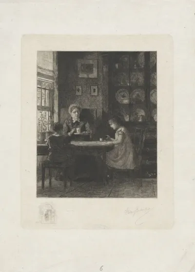 Moeder met twee kinderen aan tafel